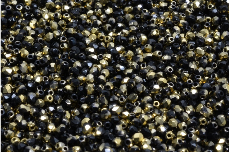 ファセット加工ラウンドビーズ、ブラックゴールド（23980-26441）、ボヘミアクリスタルガラス、チェコ共和国