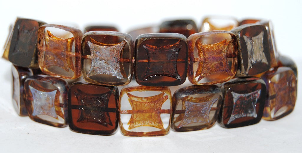 Table Cut Square Beads With Square, Mixed Colors Topaz Gray (Mix Topaz Gray), Glass, Czech Republic