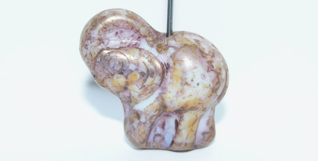 Elephant Animal Pressed Glass Beads, White 15614 (2010 15614), Glass, Czech Republic