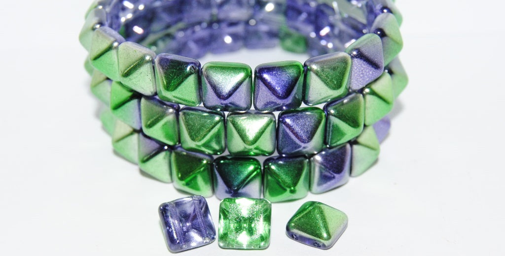 Pressed Glass Beads 2-Hole Square Pyramid, Crystal 48106 (30 48106), Glass, Czech Republic