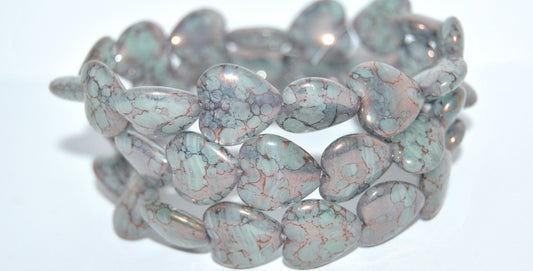 Heart Pressed Glass Beads, (8611 15415), Glass, Czech Republic