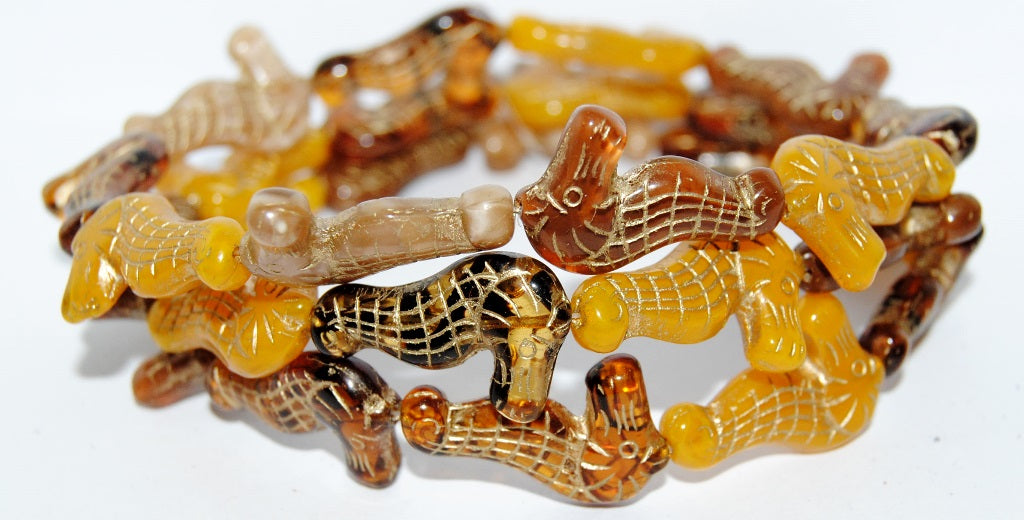 Seahorse Pressed Glass Beads, Mixed Colors Brown 54202 (Mix Brown 54202), Glass, Czech Republic