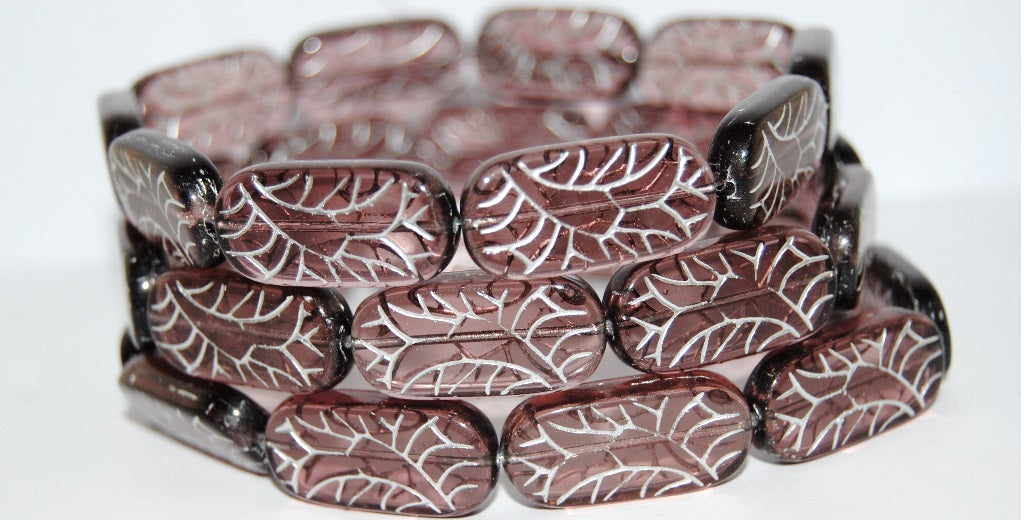Rectangle With Ornament Pressed Glass Beads, Transparent Light Amethyst 54201 (20040 54201), Glass, Czech Republic