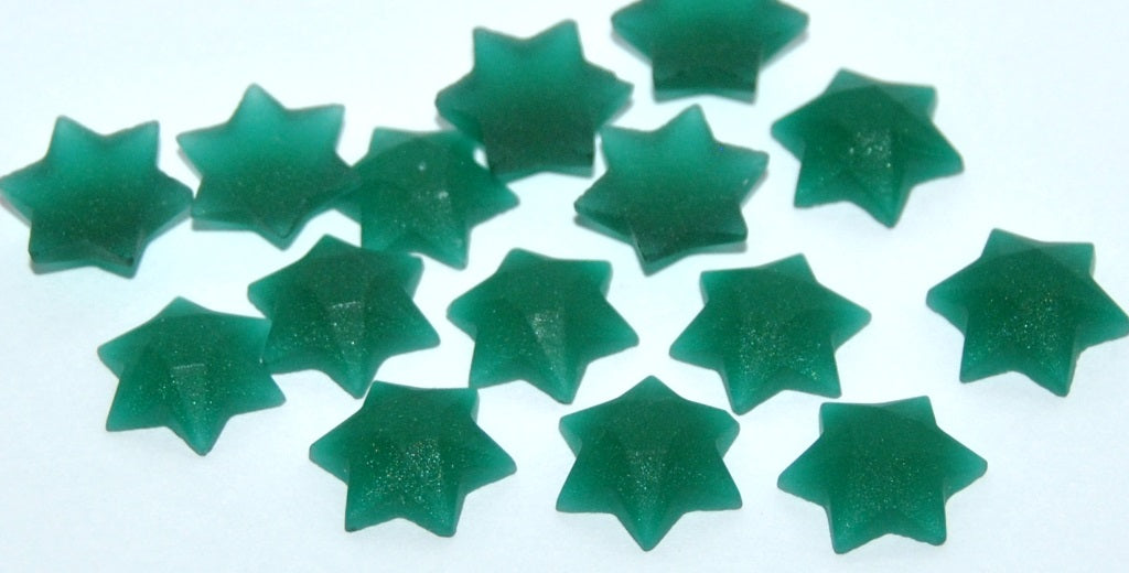 Cabochon Star Faceted Flat Back, (Emerald Mat), Glass, Czech Republic