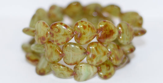 Heart Pressed Glass Beads, 55000 Travertin (55000 86800), Glass, Czech Republic
