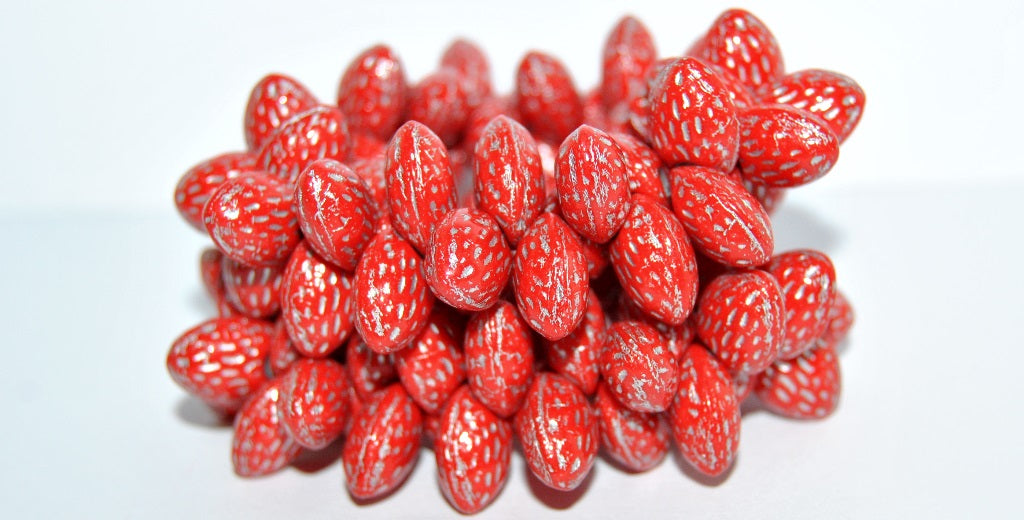 Strawberry Friut Pressed Glass Beads, Red 54201 (93190 54201), Glass, Czech Republic