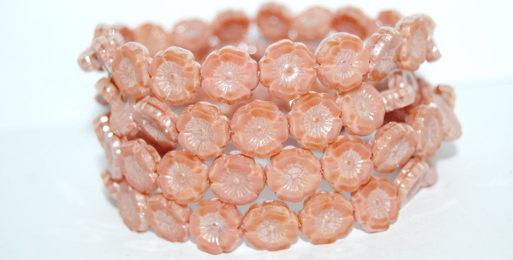 Table Cut Round Beads Hawaii Flowers, Opaque Pink Hematite (74020 14400), Glass, Czech Republic