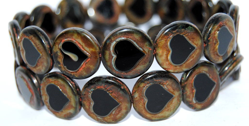 Table Cut Round Beads With Heart, 17019 Travertin (17019 86800), Glass, Czech Republic