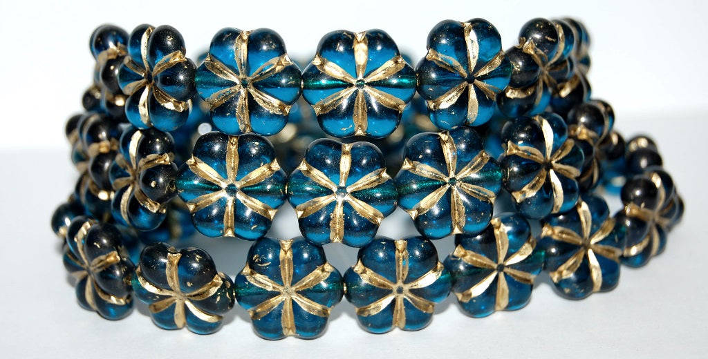 6-Petal Flower Pressed Glass Beads, Transparent Aqua 54202 (60230 54202), Glass, Czech Republic