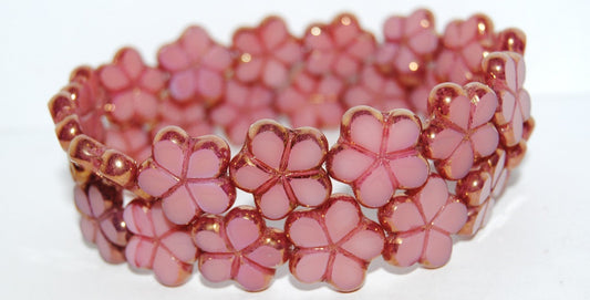 Table Cut Flower Beads, Opal Pink Luster Red Full Coated (71010 14495), Glass, Czech Republic