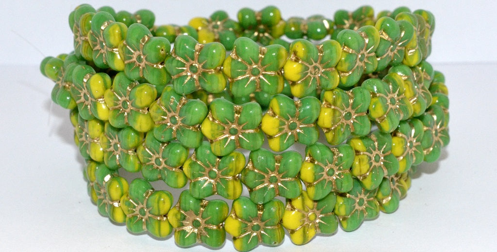 Flower Pressed Glass Beads, (53328312 54202), Glass, Czech Republic