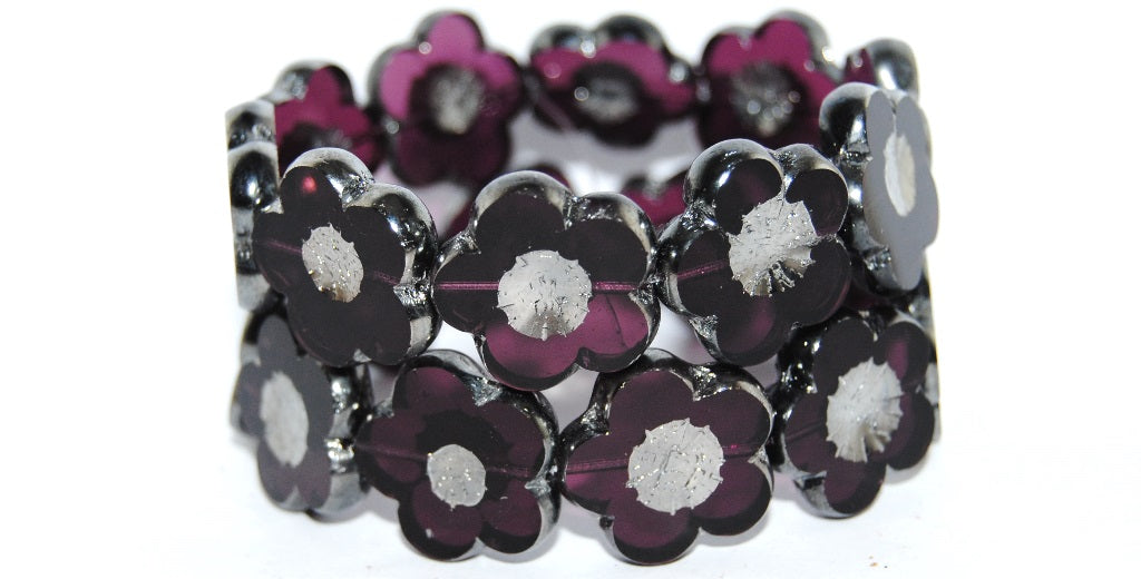 Table Cut Flower Beads Hibiscus, 21 Transparent Amethyst Chrome (21 20060 Chrome), Glass, Czech Republic