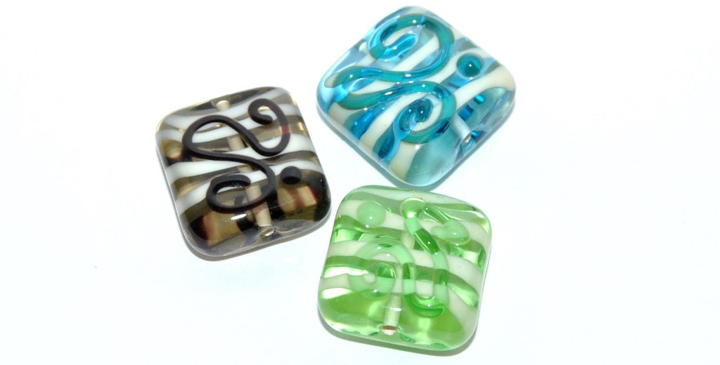 Czech Glass Hand Made Square Lampwork Beads, (Ee), Glass, Czech Republic