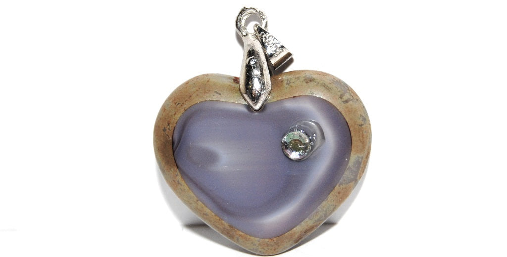 Table Cut Heart Beads Pendant, Pp Opaque Amethyst 43400 (Pp 23030 43400), Glass, Czech Republic
