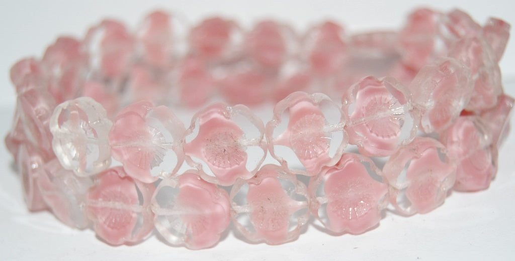 Table Cut Round Beads Hawaii Flowers, 75028 Luster Cream (75028 14401), Glass, Czech Republic