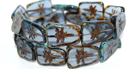 Table Cut Rectangle Beads With Dragonfly, Transparent Dark Blue 66800 (30320 66800), Glass, Czech Republic