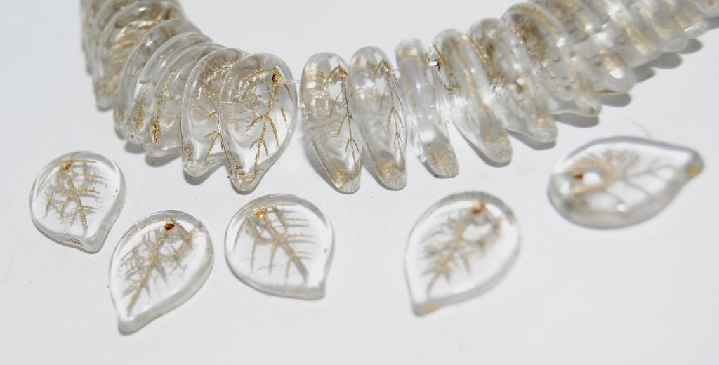 Leaf Pressed Glass Beads, Crystal 54202 (30 54202), Glass, Czech Republic