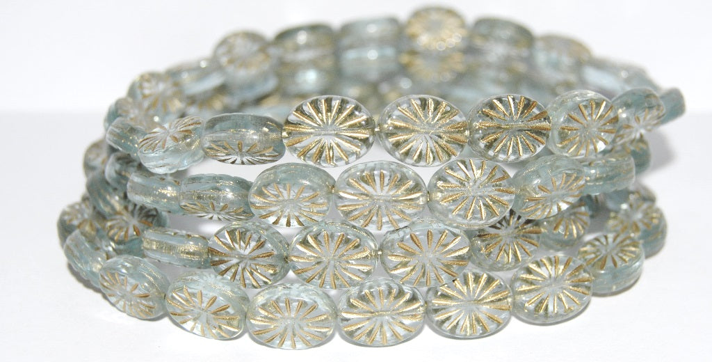Flat Oval Pressed Glass Beads With Rays, Transparent Blue 54202 (30000 54202), Glass, Czech Republic