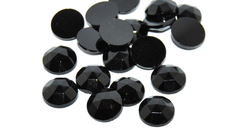 Cabochons Round Faceted Flat Back, (Jet), Glass, Czech Republic