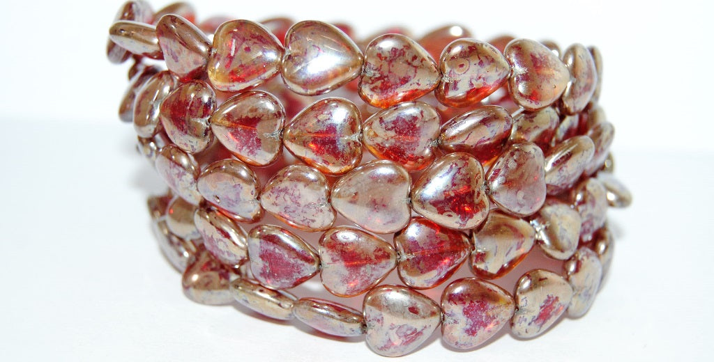 Heart Pressed Glass Beads, (9008010040 43400), Glass, Czech Republic