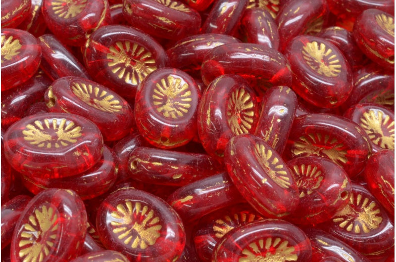 Kiwi beads, Ruby Red Gold Lined (90080-54302), Glass, Czech Republic