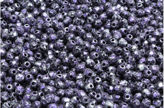 ファセット加工ラウンドビーズ、ブラックツイードバイオレット（23980-45710）、ボヘミアクリスタルガラス、チェコ共和国