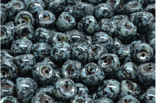 Mushroom Button Beads, Black Travertin (23980-86800), Glass, Czech Republic