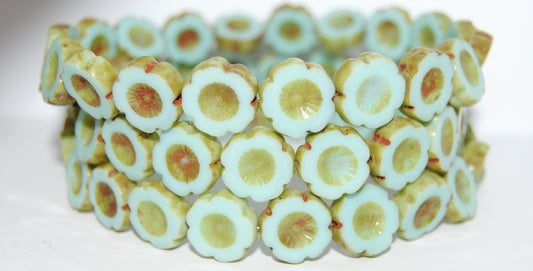 Table Cut Round Beads Hawaii Flowers, 63110B Travertin (63110B 86800), Glass, Czech Republic