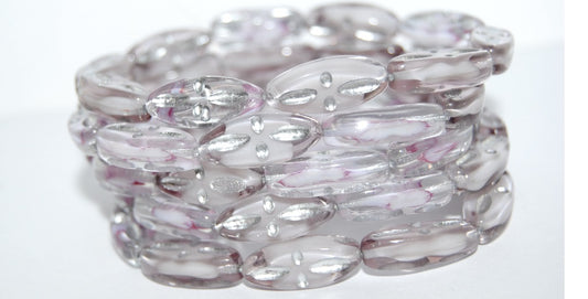 Boat Oval Pressed Glass Beads With Decor, Mixed Colors 2 54201 (Mix 2 54201), Glass, Czech Republic