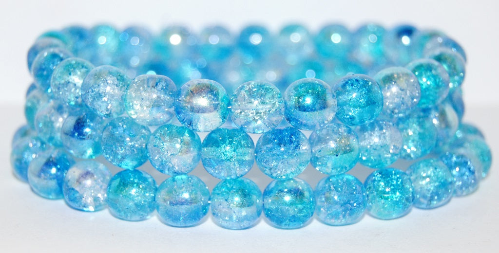 Round Pressed Glass Beads Druck, (48112 Crack), Glass, Czech Republic