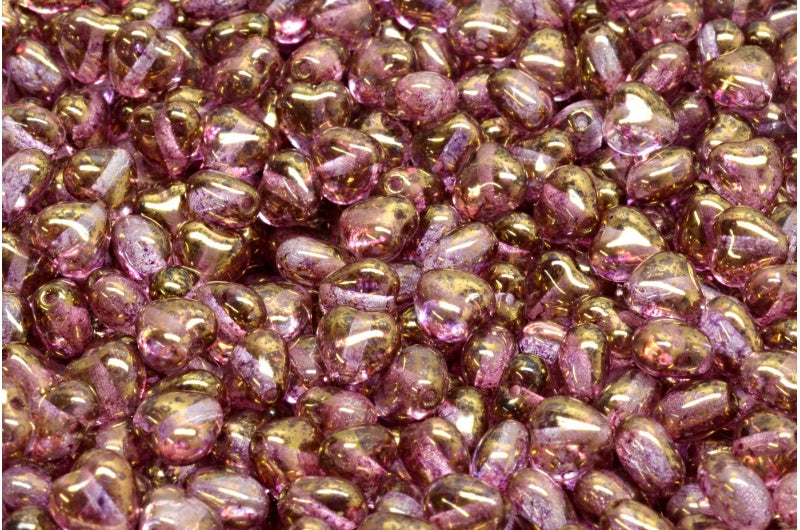 ハートビーズ、クリスタルテラコッタバイオレット（00030-15496）、ガラス、チェコ共和国