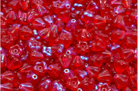 Bell Flower Beads, Ruby Red Ab (90080-28701), Glass, Czech Republic