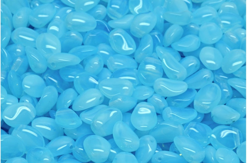 Tulip Petal Beads, Opal Aqua (61000), Glass, Czech Republic