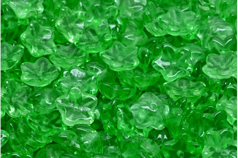 フラワーカップビーズ、透明グリーン（50520）、ガラス、チェコ共和国