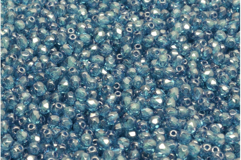 Fire Polish Faceted Round Beads, Crystal Luster Blue Full Coated (00030-14464), Glass, Czech Republic