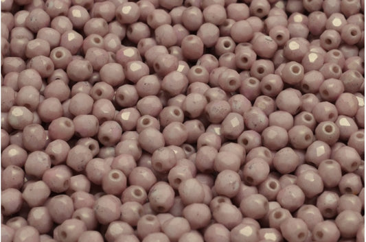 ファセット加工ラウンドビーズ、チョークホワイトマットラスターライラ（03000-84100-14494）、ボヘミアクリスタルガラス、チェコ共和国