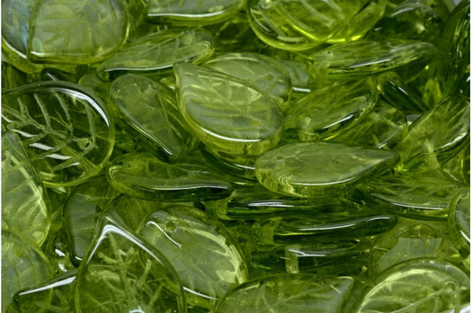 Apple Leaf Beads, Transparent Green (50220), Glass, Czech Republic