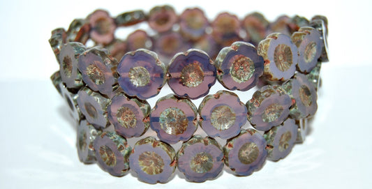 Table Cut Round Beads Hawaii Flowers, 21350 D Travertin (21350 D 86800), Glass, Czech Republic