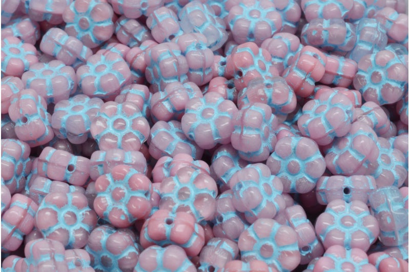 Flat Flower Beads, 26777 Light Blue Lined (26777-54308), Glass, Czech Republic