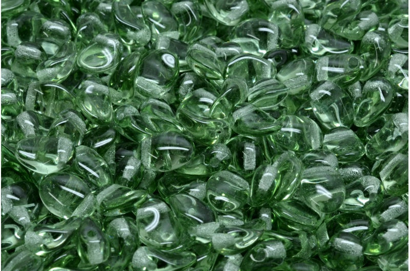 チューリップの花びらビーズ、透明グリーン（50560）、ガラス、チェコ共和国