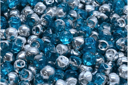 Mushroom Button Beads, Transparent Aqua Crystal Silver Half Coating (60020-27001), Glass, Czech Republic