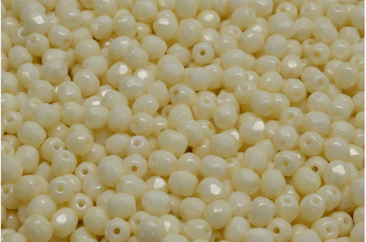 ファセット加工ビーズ ラウンド、チョークホワイト ラスターイエロー フルコーティング (03000-14483)、ボヘミアクリスタルガラス、チェコ共和国