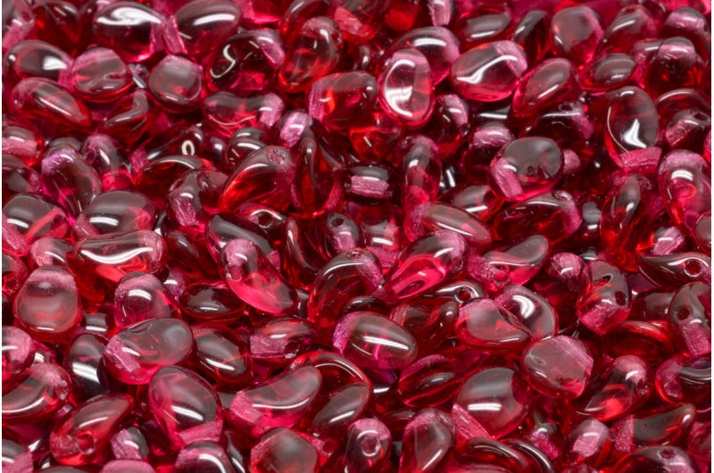 Tulip Petal Beads, Transparent Red (70350), Glass, Czech Republic