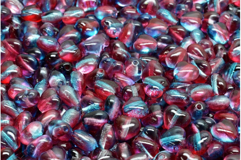 Heart Beads, Crystal Blue-Red Transparent Dyed (00030-48013), Glass, Czech Republic