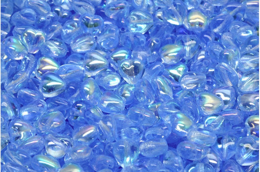 Heart Beads, Transparent Blue Ab (30020-28701), Glass, Czech Republic