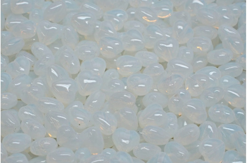 ハートビーズ、オパールホワイト（01000）、ガラス、チェコ共和国