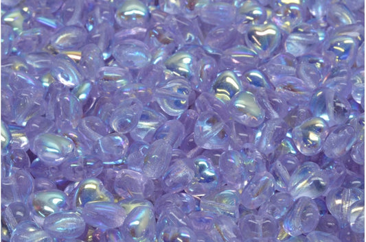 Heart Beads, Transparent Light Amethyst Ab (20300-28701), Glass, Czech Republic