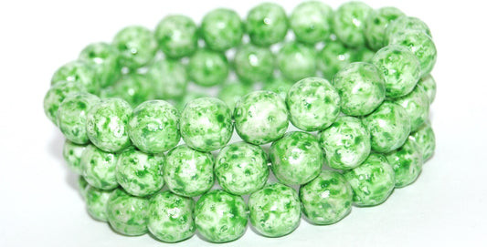 Round Pressed Glass Beads, (Lava Glass Lt Green), Glass, Czech Republic