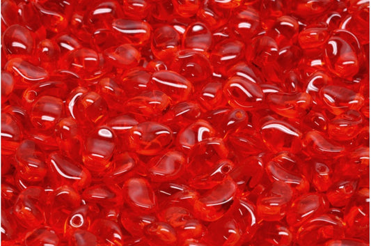 チューリップの花びらビーズ、透明レッド（90050）、ガラス、チェコ共和国