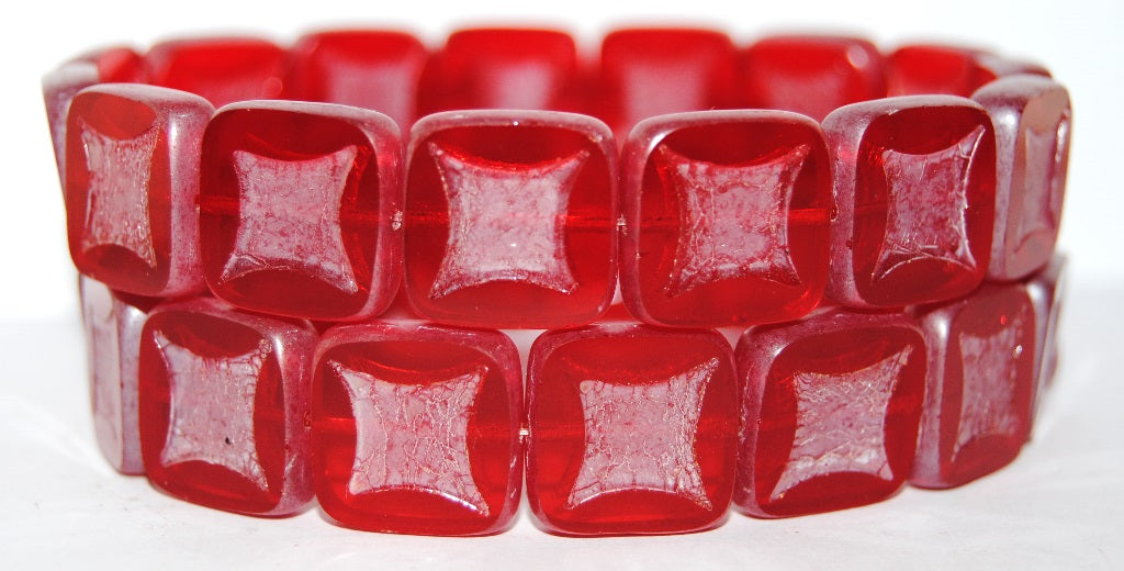 Table Cut Square Beads With Square, Transparent Red Luster Cream (90060 14401), Glass, Czech Republic